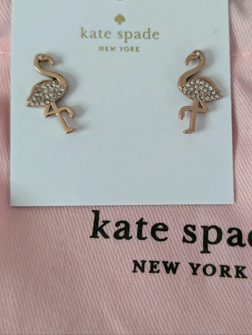 NWT kate spade By The Pool Rose Gold Pave 🦩 🦩 Flamingo Stud Earrings